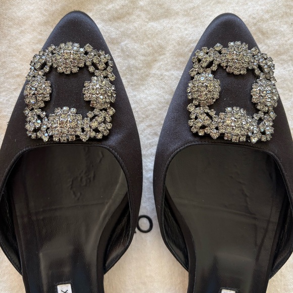 Manolo Blahnik Hangisi black crystal-embellished satin slippers - Picture 9 of 9